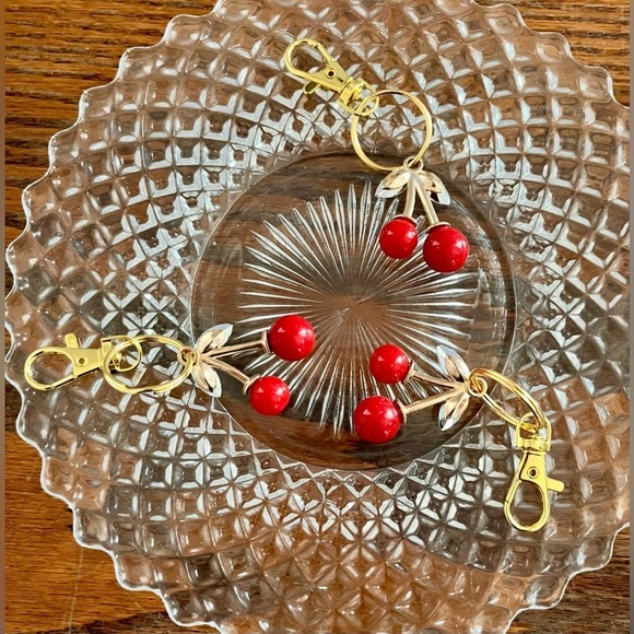 Set of 3 Three Handmade Cherry Bag Purse Phone Backpack Charms Zipper Pulls Key - Picture 7 of 11